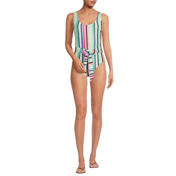 New w/Tags NO BOUNDARIES One Piece Swim Bathing Suit Rainbow One Tie Waist Large - Picture 9 of 9